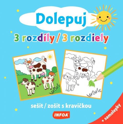 neuveden: Dolepuj 3 rozdíly / 3 rozdiely - sešit/ zošit s kravičkou + samolepky
