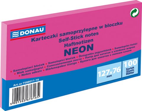 neuveden: Samolepicí bloček 127 x 76 mm - neonově růžový 100 listů