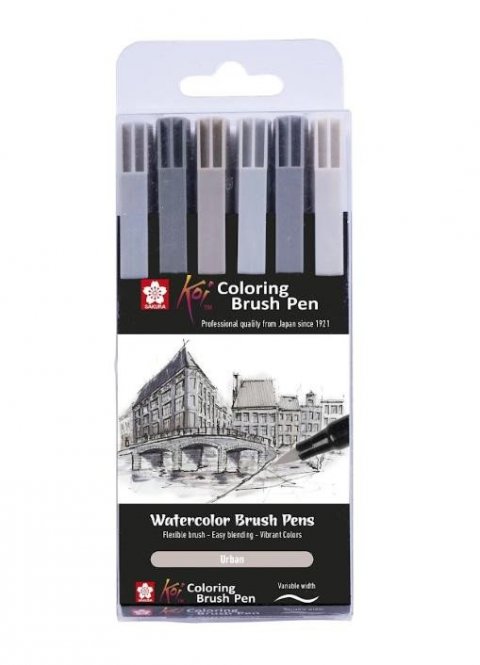 neuveden: Sakura Sada akvarelových fixů se štětečkem - Urban 6 ks