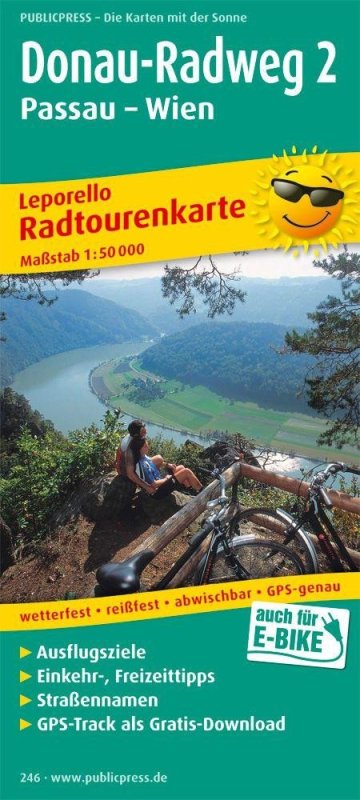 neuveden: Dunajská cyklostezka 2, Pasov-Vídeň 1:50 000 / cyklistická mapa