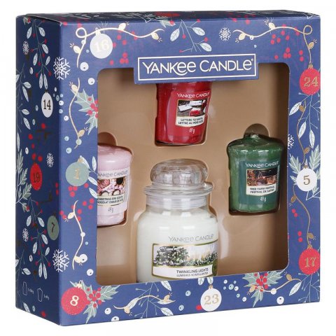 neuveden: YANKEE CANDLE Vánoční dárková sada 1ks svíčka 104g + 3ks votivní svíčky 49g