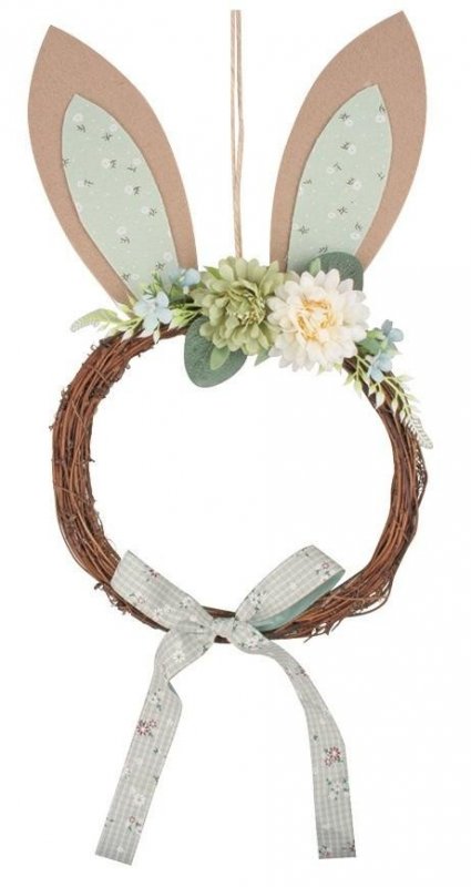 neuveden: Věnec s filcovýma ušima a mašlí 23 x 42 cm, zelený