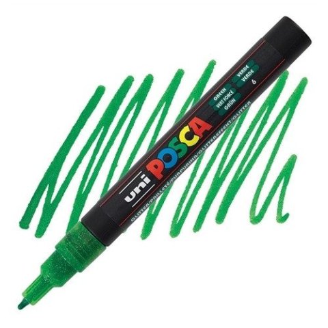 neuveden: Posca akrylový popisovač PC-3ML, 0,9 - 1,3 mm, třpytivě zelená (tenký kulat