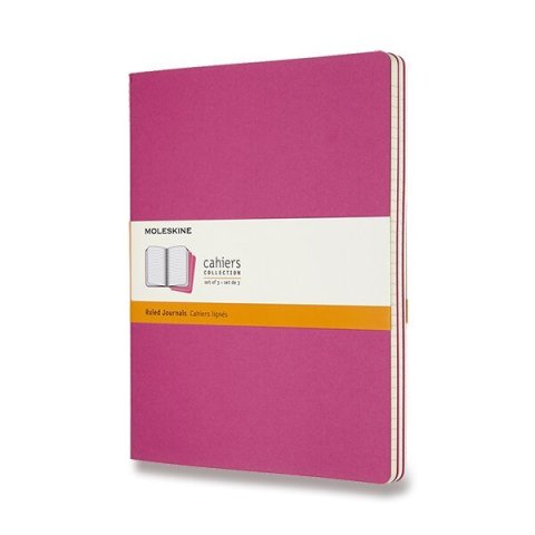 neuveden: Sešity Moleskine Cahier, XL, linkované, 3 ks - tm. růžové
