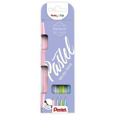 neuveden: Popisovač Pentel Arts Touch Brush Sign Pen - pastel 4 ks, sada