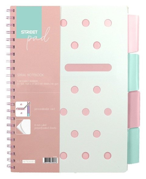-: Spirálový blok A5, 100l, linkovaný - StreetPad Pink (mix)