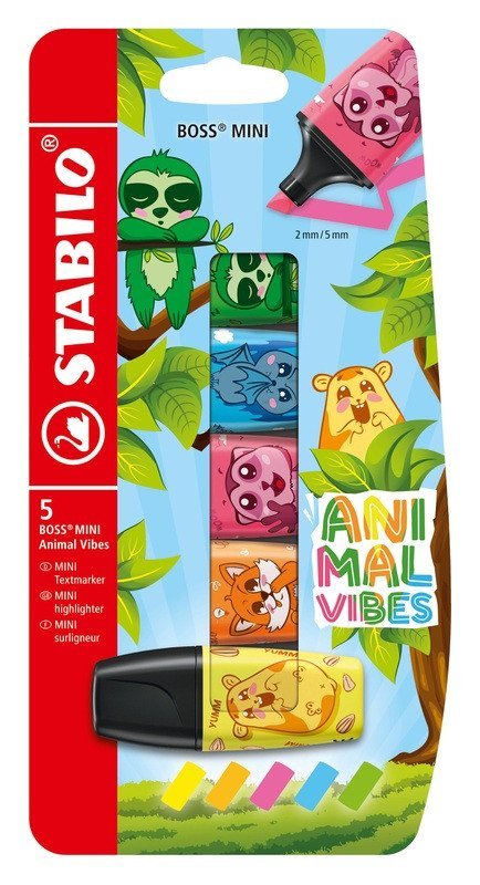 -: Zvýrazňovač STABILO BOSS MINI Animal Vibes 5ks - neonové barvy