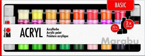 neuveden: Marabu akrylová barva sada 32x3,5ml + 2x59ml