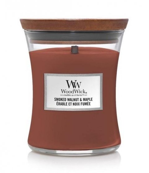 neuveden: WoodWick Smoked Walnut & Maple svíčka váza 275g