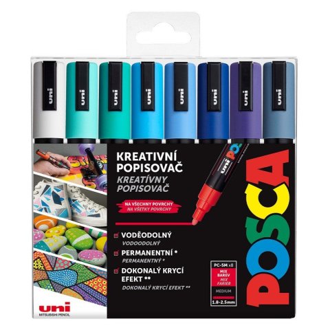 neuveden: Posca sada popisovačů PC-5M - Ocean 1,8 - 2,5 mm (mix mořských tónů 8 ks)