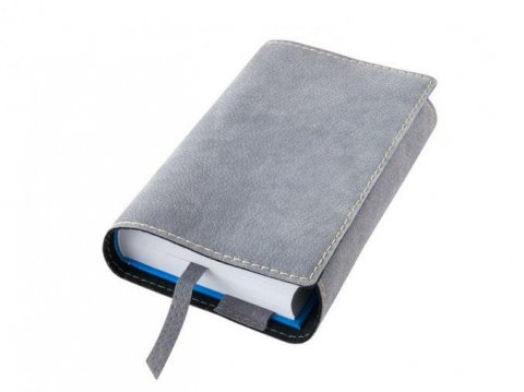 neuveden: Variabilní kožený obal na knihu se záložkou - kůže šedá semiš