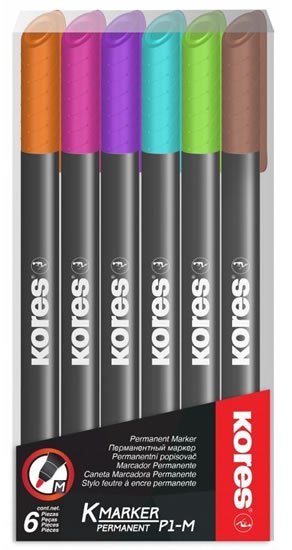 neuveden: Kores K-MARKER Permanentní popisovač, tenký hrot M, 6 ks sada