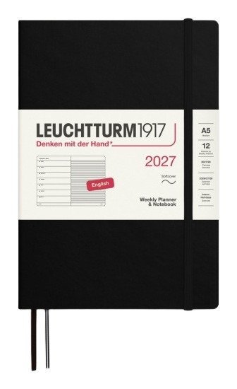 -: Týdenní plánovač & Zápisník Black, Medium A5 2027, Softcover, anglicky