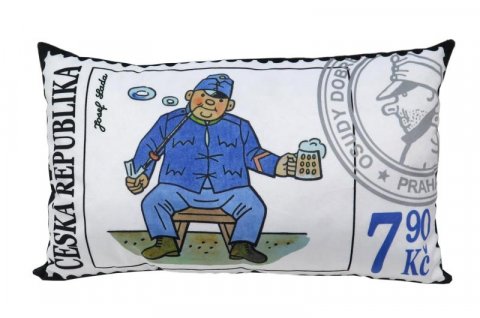 Lada Josef: Švejk s půllitrem - poštovní známka/ Polštář 43x25cm