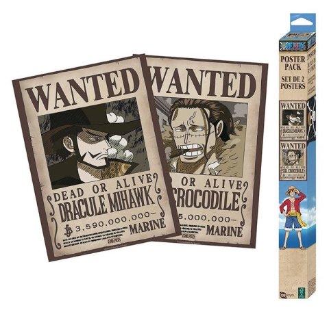 -: One Piece Set plakátů Wanted Mihawk  Crocodile 52 x 38 cm (2 ks)