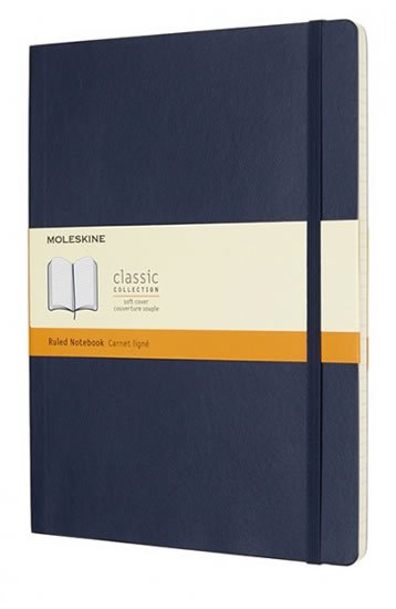 neuveden: Zápisník Moleskine - měkké desky, XL, linkovaný - modrý