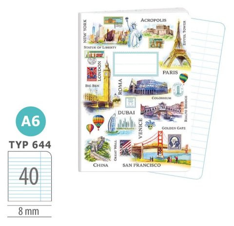 : Školní sešit A6, 40 listů, typ 644 Travel Time