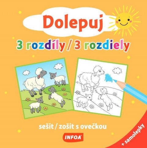 neuveden: Dolepuj 3 rozdíly / 3 rozdiely - sešit/ zošit s ovečkou + samolepky