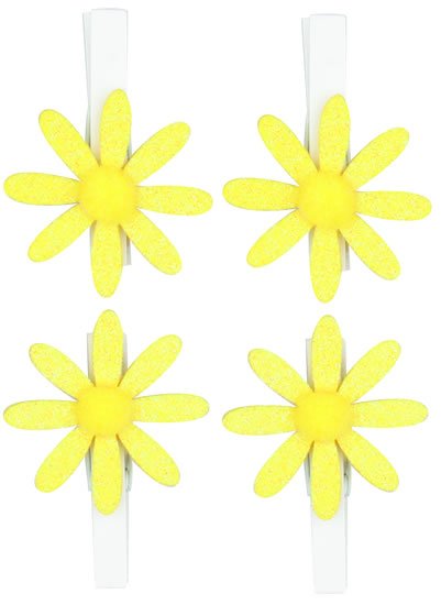 neuveden: Kolíčky 5cm s kytičkou - žlutá s glitry 4ks