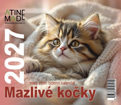 : Kalendář 2027 Mazlivé kočky, malý stolní, týdenní, 13 x 15 cm