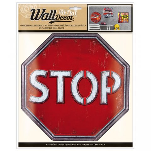 neuveden: Wall decor Retro STOP - samolepící dekorace 30,5x38 cm
