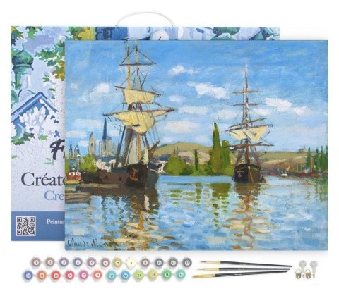 : Malování podle čísel - Lodě Na Seině v Rouenu -Claude Monet na rámu 40x50cm