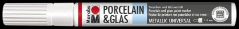 neuveden: Marabu Popisovač na sklo/porcelán 1-2 mm - metalický bílý