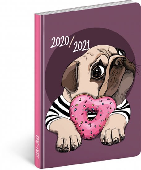 neuveden: Diář Petito 2020/2021 18 měsíční - Mops, 11 × 17 cm