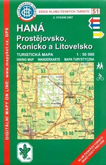 neuveden: Haná Prostějovsko, Konicko /KČT 51 1:50T Turistická mapa