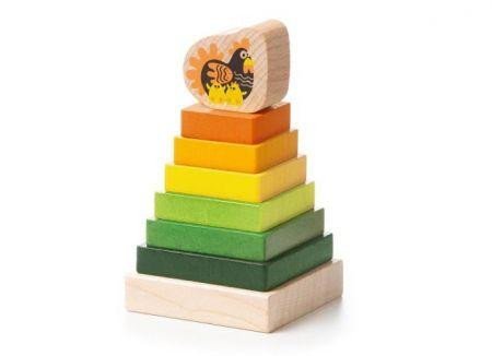 neuveden: CUBIKA 15276 Barevná pyramida se slepičkou - dřevěná skládačka 8 dílů