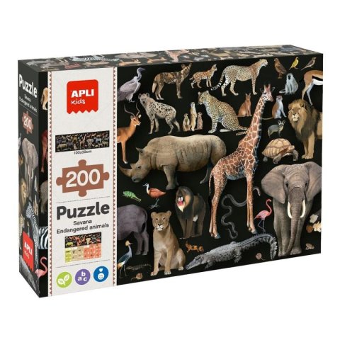 neuveden: APLI edukativní puzzle – Ohrožená zvířata v savaně, 200 ks