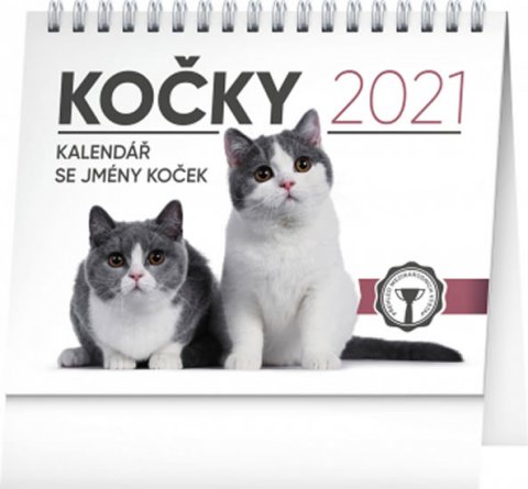 neuveden: Kalendář 2021 stolní: Kočky – se jmény koček, 16,5 × 13 cm