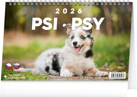 neuveden: Kalendář 2026 stolní: Psi - Psy, 23,1 x 14,5 cm neuveden: Kalendář 2026 stolní: Psi - Psy, 23,1 x 14,5 cm