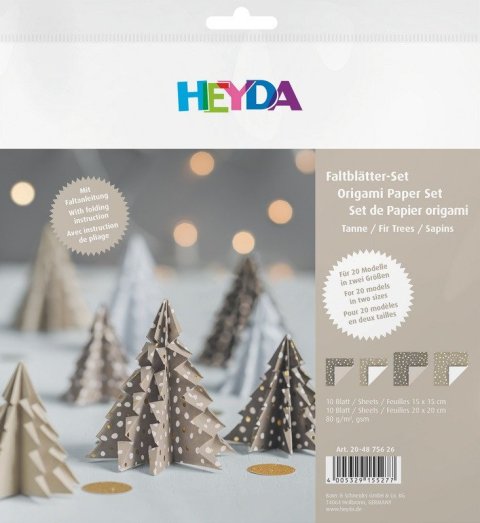 neuveden: Sada origami papírů 20x20 a 15x15 - stromky šedohnědé