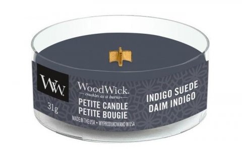 neuveden: WoodWick Indigo Suede svíčka petite 31g