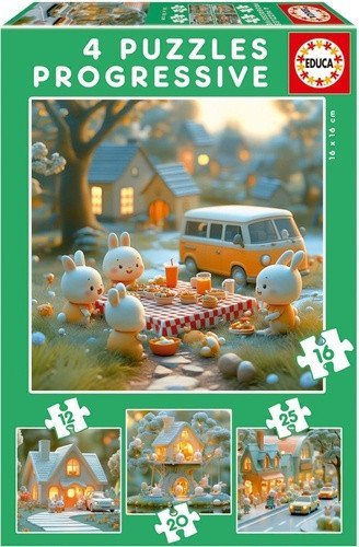 neuveden: Puzzle Králičí město 4v1 (12,16,20,25 dílků)