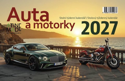 : Kalendář 2027 Auta a motorky, stolní, týdenní, 14 x 21,4 cm