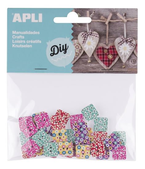 neuveden: APLI knoflíky čtvercové 13 x 13 mm - mix barevných vzorů 35 ks