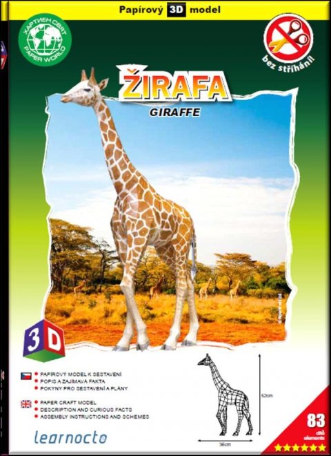 neuveden: Žirafa – Papírový 3D model/83 dílků