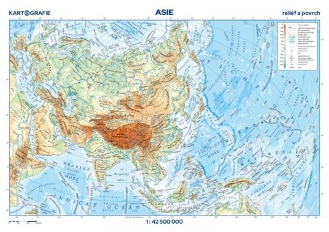 neuveden: Asie - reliéf a povrch 1:42 500 000 nástěnná mapa