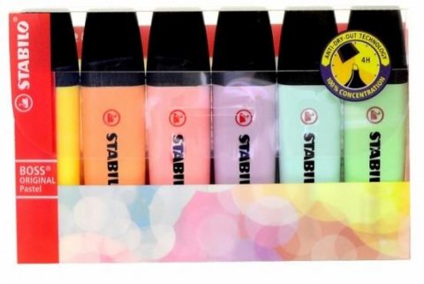 neuveden: Zvýrazňovač STABILO BOSS ORIGINAL Pastelový, sada 6 ks v pouzdru (116, 129,