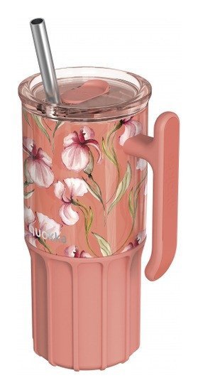 : Nerezový termohrnek s brčkem Umi Floral Coral 720ml