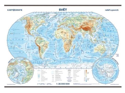 neuveden: Svět - školní nástěnná fyzická mapa 1:26 mil./136x96 cm