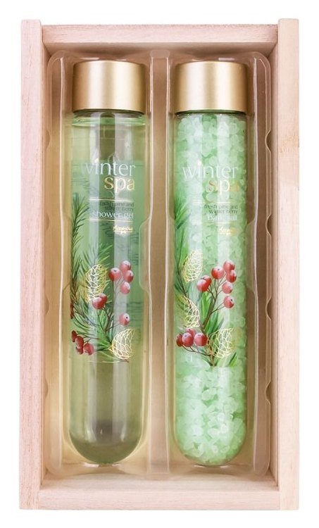 : Koupelová sada Winter Spa v dřevěné krabici Zimní ovoce 60ml a 80g