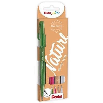 neuveden: Popisovač Pentel Arts Touch Brush Sign Pen - Nature 4 ks, sada
