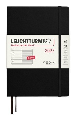 -: Týdenní plánovač & Zápisník Black, Medium A5 2027, anglicky