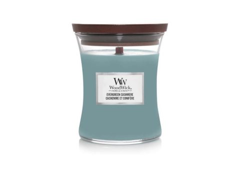 neuveden: WoodWick Evergreen Cashmere svíčka váza 275g