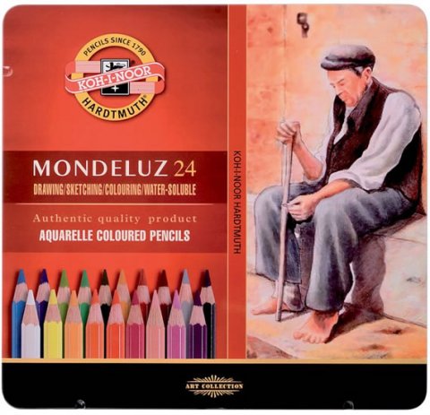 neuveden: Koh-i-noor pastelky MONDELUZ akvarelové, souprava 24 ks v plechové krabičce