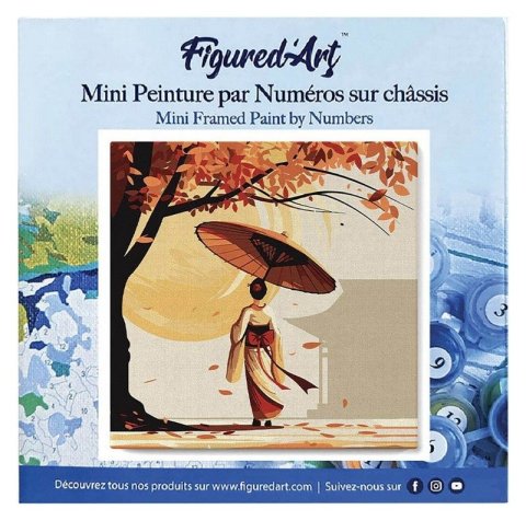 : Mini malování podle čísel - Gejša Na Procházce 20x20cm na rámu