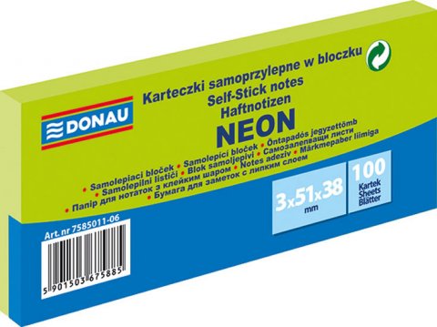 neuveden: Samolepicí bloček 51 x 38 mm - neonově zelený 3 x 100 listů